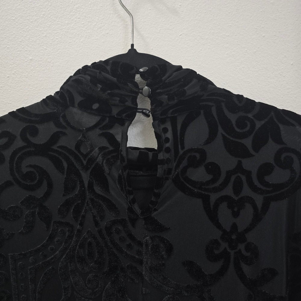 Cato‎ Black Burnout Velvet Damask Mock Neck Blouse Top Womens 14/16W Plus Size - Picture 6 of 8